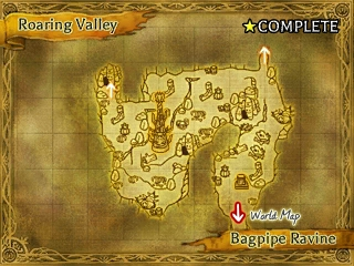 A map to Bagpipe Valley, a section of the Roaring Valley in The Legend of Legacy.