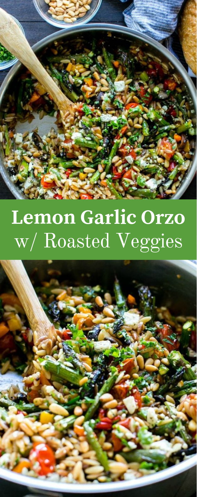 LEMON GARLIC ORZO WITH ROASTED VEGETABLES #vegetarian #garlic