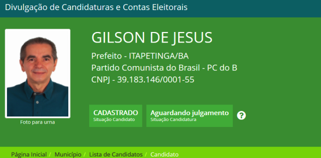 Candidato PC do B, Gilson de Jesus