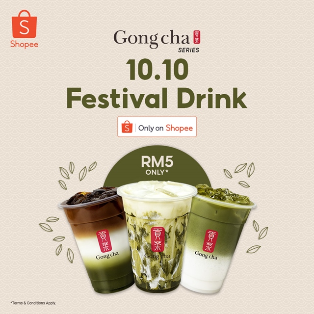 Gong Cha, Shopee,  10.10 Festival Drinks. 10.10 Brands Festival, Matcha Lovers, Matcha Latte, Matcha Coffee Latte, Matcha Marble, Bubble Tea, Food