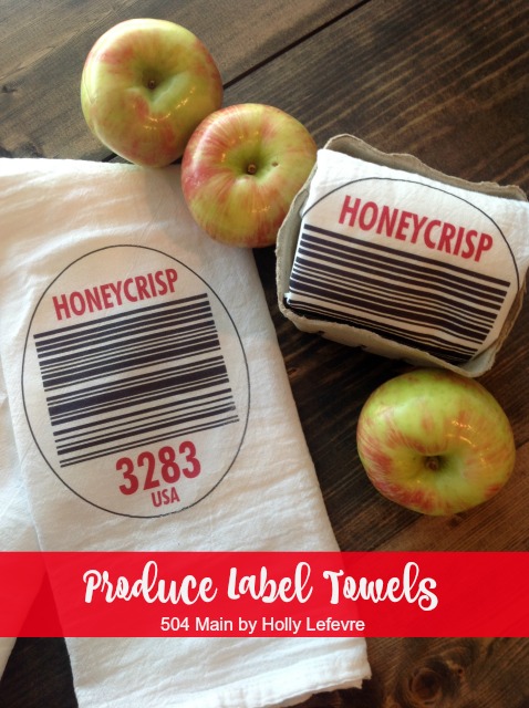 Fun and quirky custom produce label flour sack towel tutorial.