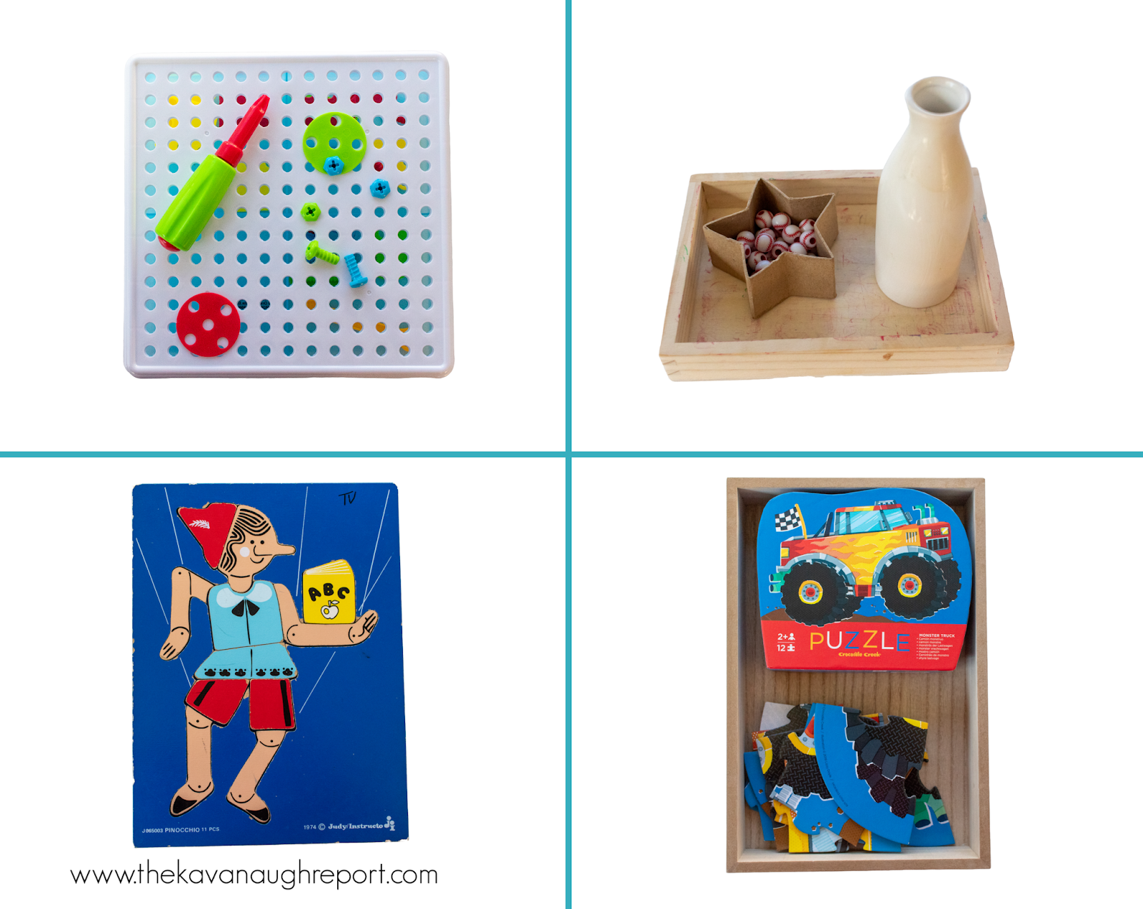 Here is a detailed look at the Montessori activities on a 3-year0old shelf at home. These toys and materials are great for learning a variety of skills including math, language, and science. 