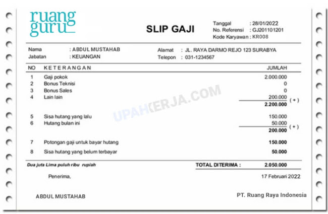 slip gaji karyawan ruangguru