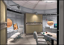 Illustration artistique d'un laboratoire installé dans un module installé à la surface de Mars Document http://www.exploremarsnow.org/