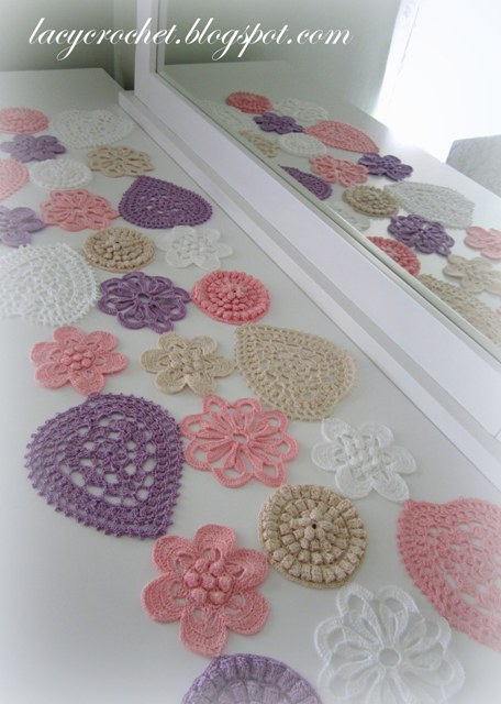 Runner table Lacy and runner Crochet: Flowers patterns doily Table Hearts