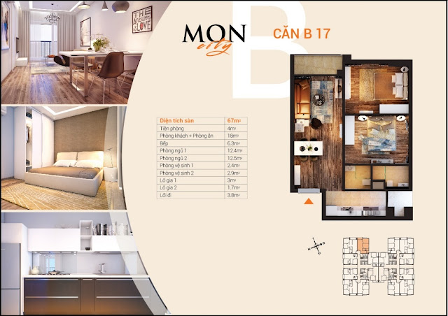 Mặt bằng căn B17 diện tích 67m2 chung cư Mon City