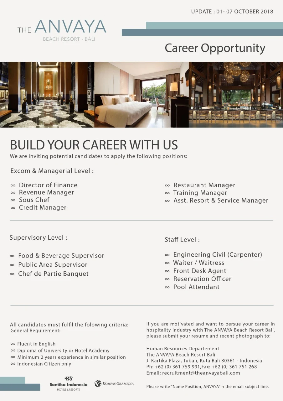 Job Vacancy The Anvaya__6 Oktober 2018