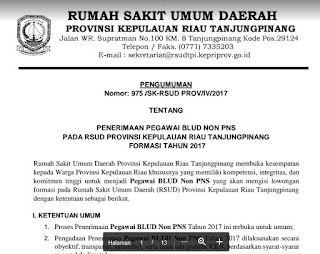 Penerimaan Pegawai BLUD NON PNS RSUD Kepulauan Riau