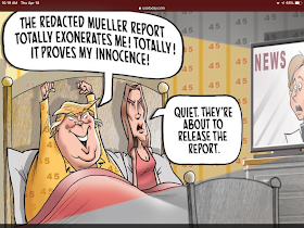 Image result for redacted mueller report no obstruction cartoon