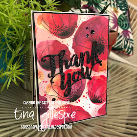 scissorspapercard, Stampin' Up!, CASEing The Catty, Thank You Die, Peaceful Poppies DSP, Glimmer Paper