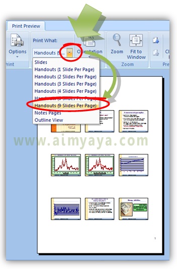  Gambar: Cara membuat print 9 slide per halaman kertas di Microsoft Powerpoint 