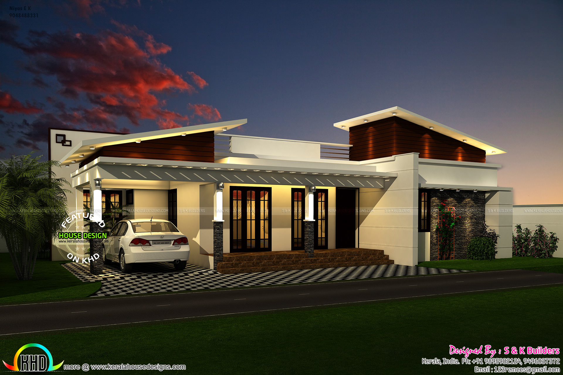 Contemporary look single floor 1200  sq  ft  Kerala  home  