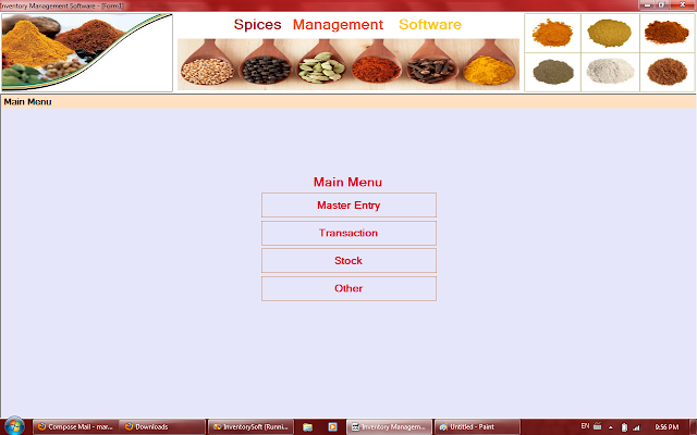 Main Menu of Spices Software in Rajkot,Gujarat,India