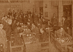 Sala de juego del match de ajedrez Barcelona-Valencia, noviembre de 1933