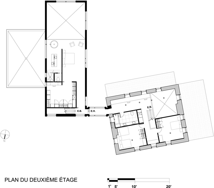 First floor plan of Renovated Bord-du-Lac House by Henri Cleinge
