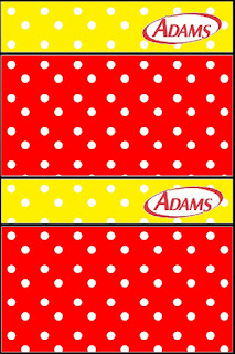 Red, Yellow and Withe Polka Dots Free Printable Gum Adams Labels.