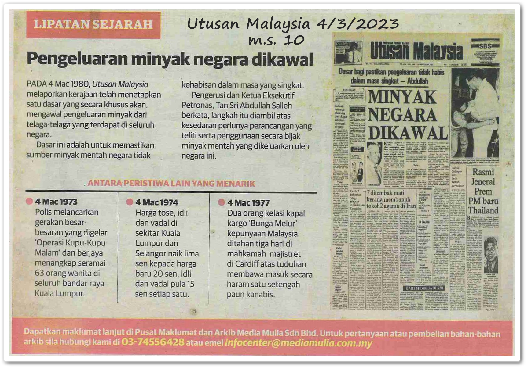 Lipatan sejarah 4 Mac - Keratan akhbar Utusan Malaysia 4 Mac 2023