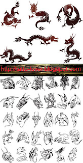 Dragon Tattoo Set Vector n Font Type