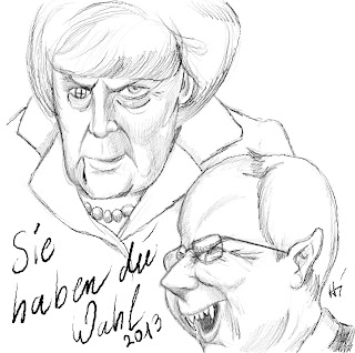 Christian Hildebrandt, Karikatur Merkel Steinbrück, Bundestagswahl Deutschland 2013