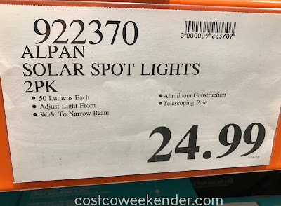 Deal for a pack of 2 Alpan SmartYard Smart Focus LED Solar Spotlights at Costco