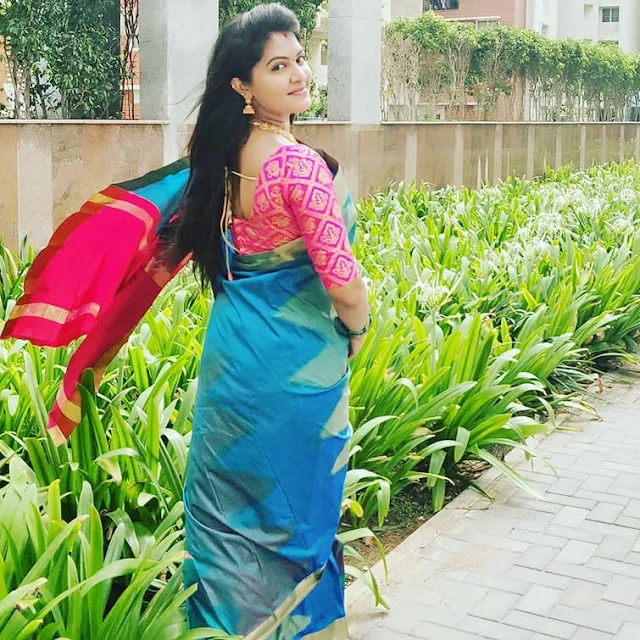 Actress Rachitha Mahalakshmi In Blue Saree Pics