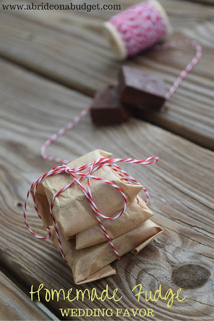 Looking for a cheap and easy treat? Check out this TWO-INGREDIENT homemade fudge from www.abrideonabudget.com. Seriously, it's a perfect homemade wedding favor -- or any party favor, really. And just two ingredients (which you may already have at home!). Pin now, make it later.