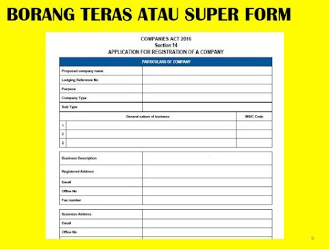 Borang Untuk Mendaftar Syarikat Baharu