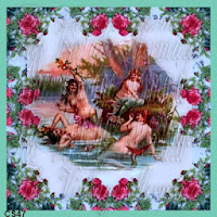 victorian mermaids bathing in rose pond by vintagemermaidsfabricblocks.com