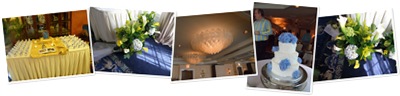 View ballroom lights, flowers and placecards