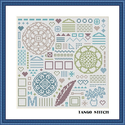 Modern easy ornament cross stitch sampler pattern