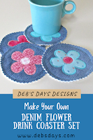 round denim flower drink coaster set