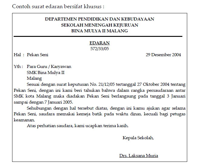 Soal bahasa Indonesia : Berikan contoh surat edaran dan 