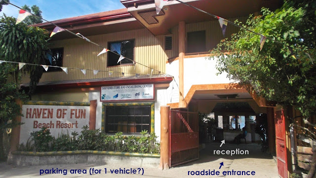 roadside view of the facade, entrance and front office of Haven of Fun Resort in San Antonio, Dalupiri Island, Northern Samar