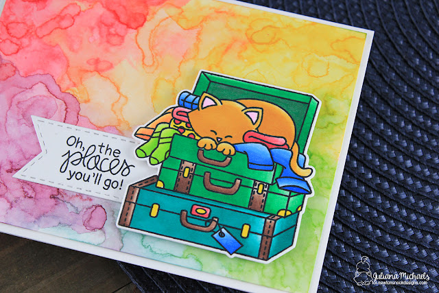 Oh The Places You'll Go Card by Juliana Michaels featuring Stowaway Newton Stamp Set by Newton's Nook Designs