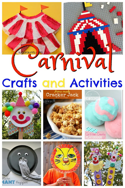 Carnival Crafts and Activities to Celebrate National Carnival Day February 26th. Lots of fun, clever ideas for toddler, preschool, prek, kindergarten, first grade, or 2nd grade kids for school themes, family fun, homeschool, special days, party themes, or circus theme activities.