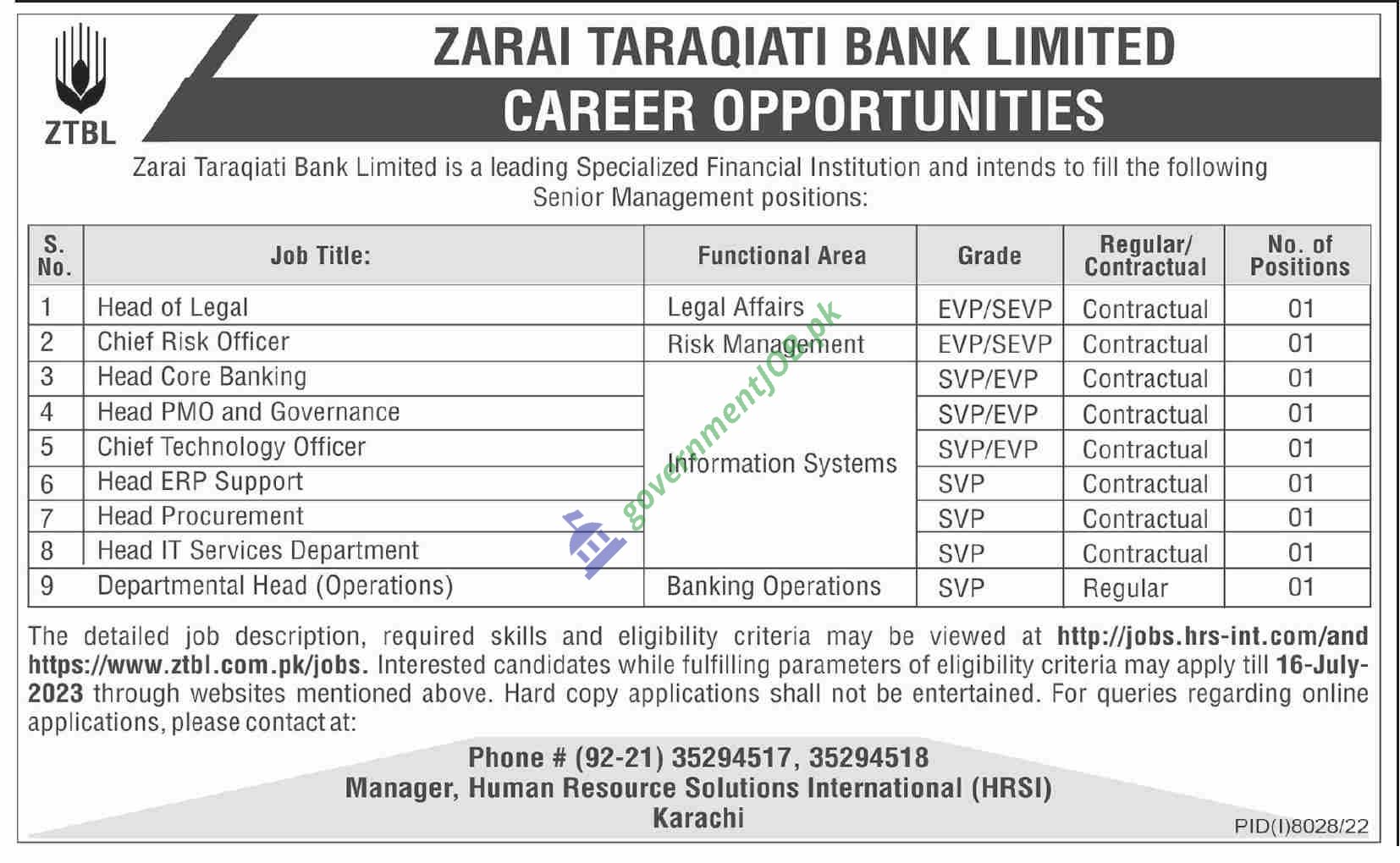 Zarai Taraqiati Bank Limited ZTBL Jobs in 2023