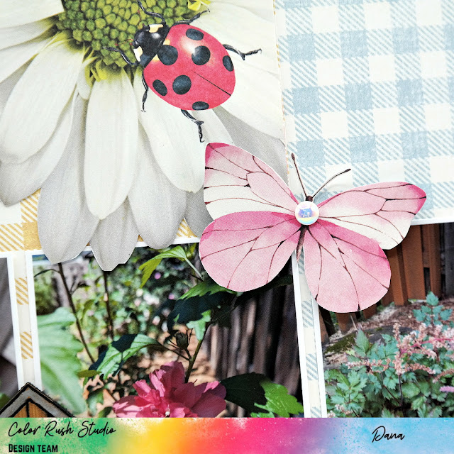 Dana Tatar documents her memories in her back garden on a scrapbook layout using the Simple Stories Simple Vintage Spring Garden collection.