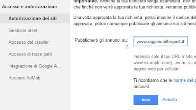 aggiungere sito adsense