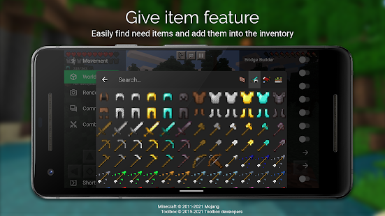  yang memungkinkan Anda memberi diri Anda item  Toolbox for Minecraft: PE Mod Apk Premium v5.4.21 (AD-Free / Unlocked)