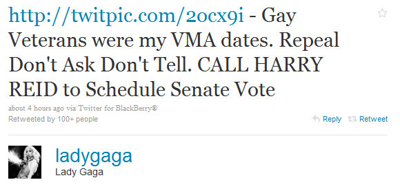 Lady Gaga & Sen. Harry Reid Exchange Tweets About Repeal Of DADT