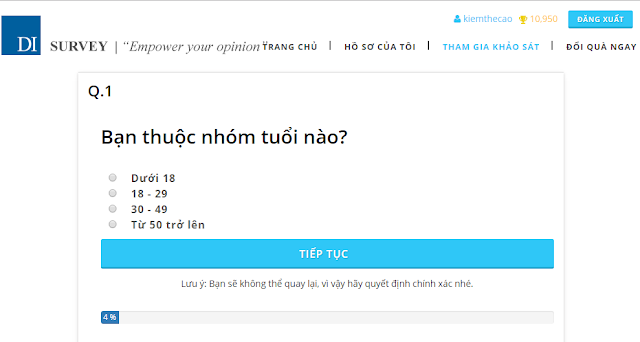 di survey khảo sát kiếm tiền, di survey khao sat kiem tien online, khao sat kiem tien