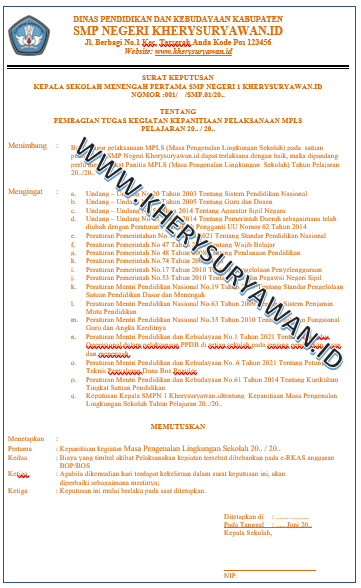 Sk Panitia Mpls Tahun Pelajaran 2021 2022 Kherysuryawan Id
