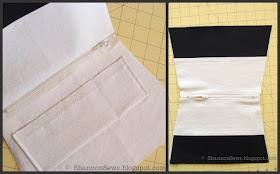 Sew lined zipper pouch together by sandwiching centered zipper to all pieces