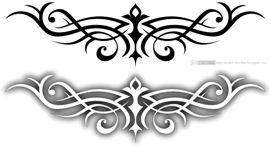  butterfly with a leopard pattern. And a simple symetrical tribal tattoo.