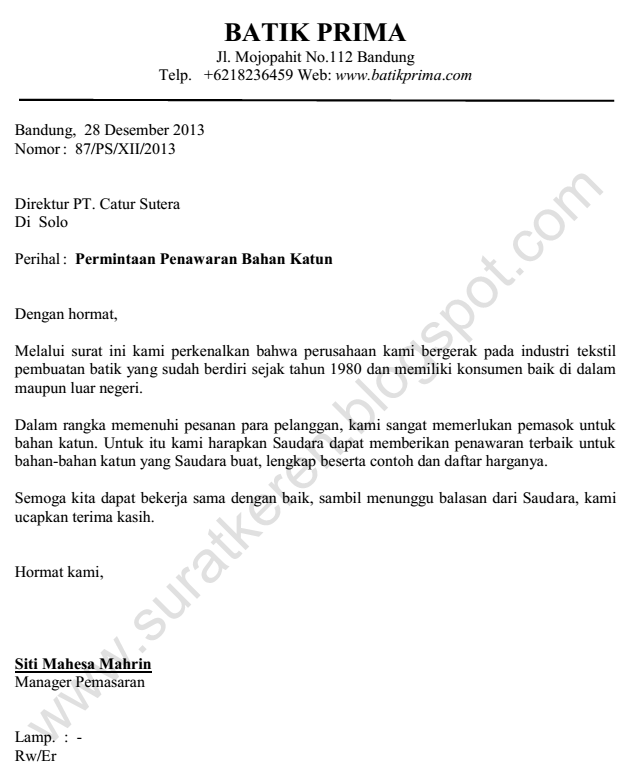 Surat Permintaan Penawaran Katun