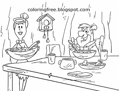 Simple caveman food Wilma and Frederick Flintstones cartoon free pictures to colour in for teenagers