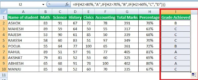 How to Use Excel Grade Formula in Hindi