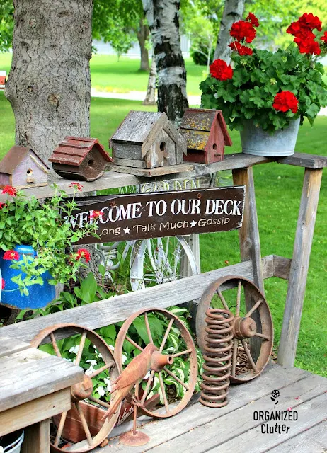 Photo of a beautiful junk garden vignette.