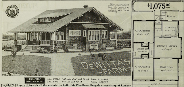 black and white drawing of Sears Hazelton (No 2025 or No 172) in the 1916 Sears Modern Homes catalog