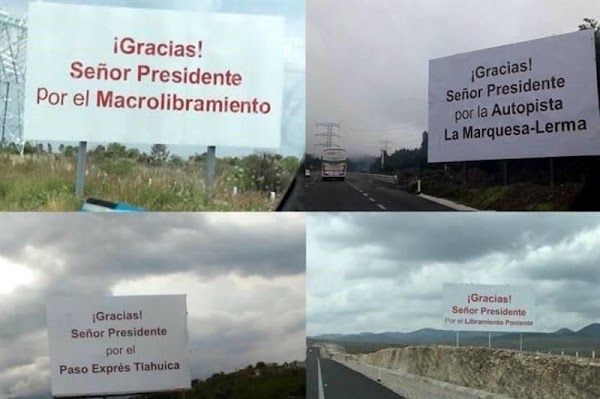 "Agradecen" a Peña Nieto con letreros en carreteras del país.